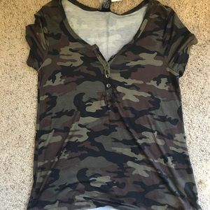 Camo button down Henley